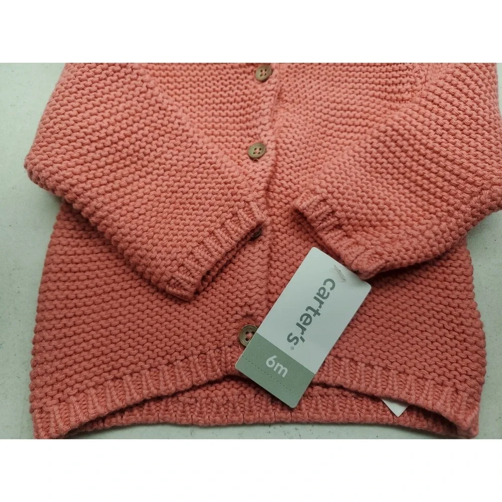 Carter's Girls' Coral Pink Hooded Knit Sweater w/Bear Ears Size 6m NEW!